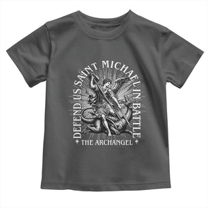 Saint Michael Defend Us In Battle Toddler T Shirt Catholic Protection Gift TS12 Dark Heather Print Your Wear