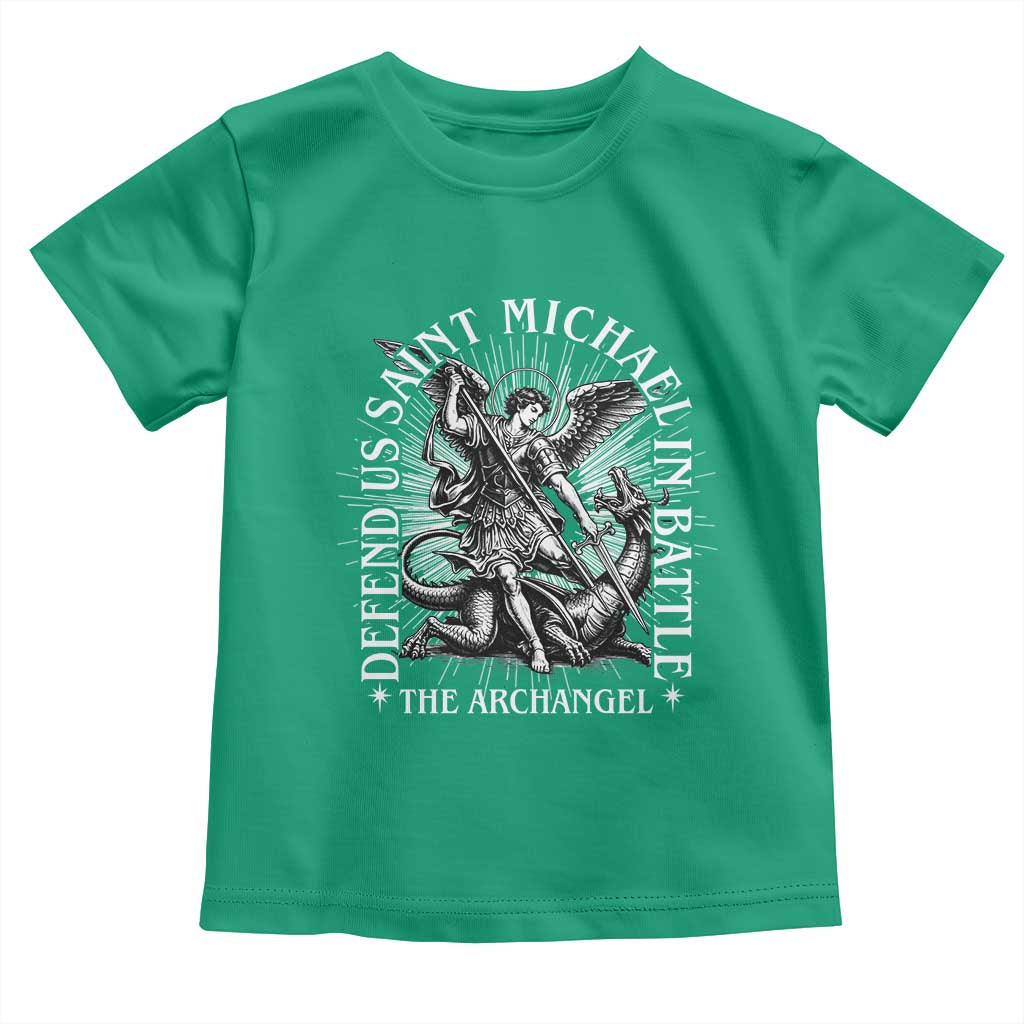 Saint Michael Defend Us In Battle Toddler T Shirt Catholic Protection Gift TS12 Irish Green Print Your Wear