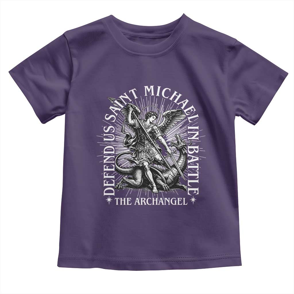 Saint Michael Defend Us In Battle Toddler T Shirt Catholic Protection Gift TS12 Purple Print Your Wear