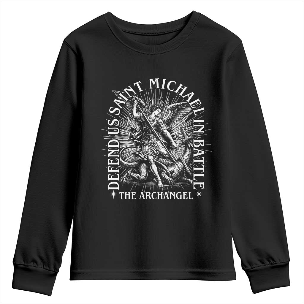 Saint Michael Defend Us In Battle Youth Sweatshirt Catholic Protection Gift TS12 Black Print Your Wear