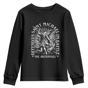 Saint Michael Defend Us In Battle Youth Sweatshirt Catholic Protection Gift TS12 Black Print Your Wear