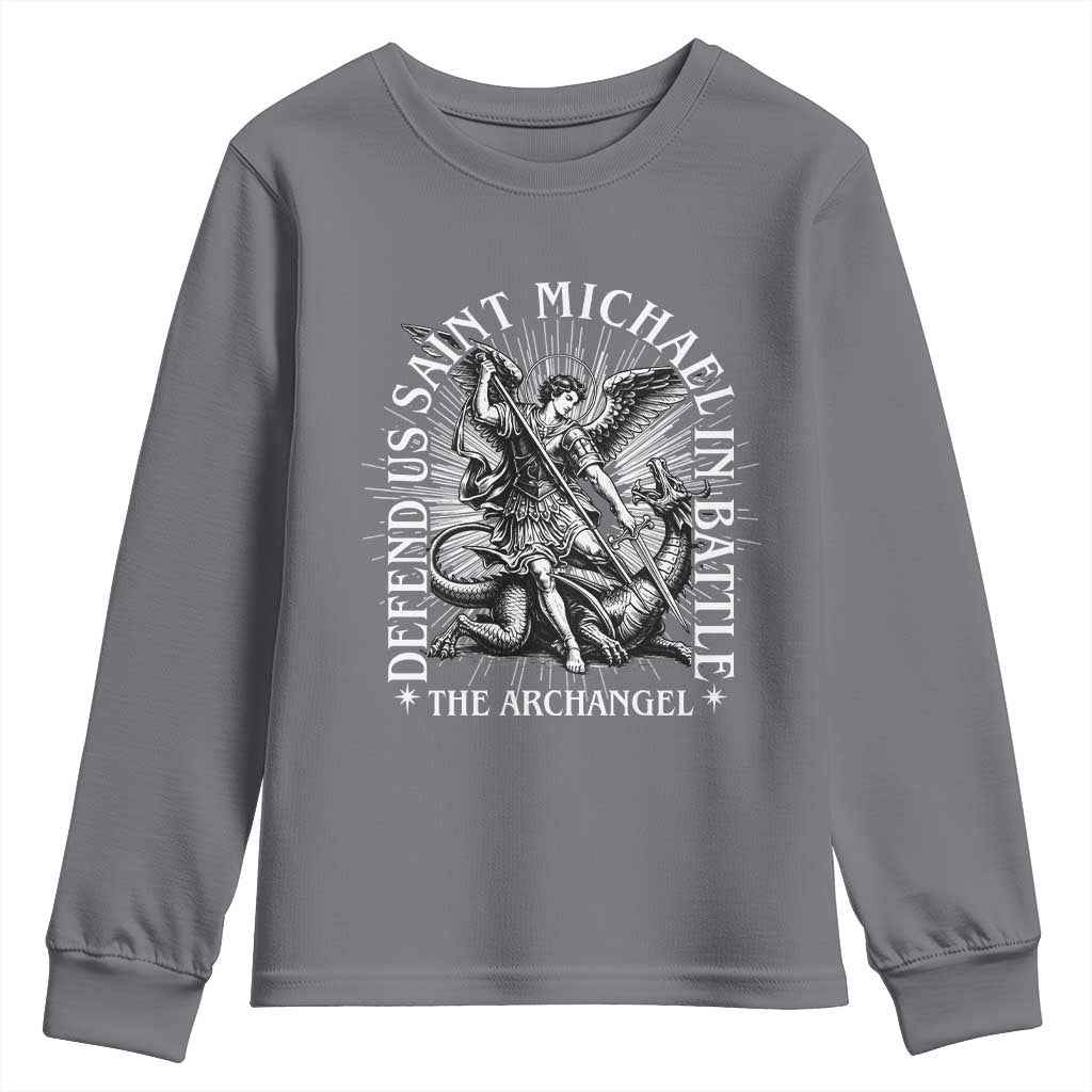 Saint Michael Defend Us In Battle Youth Sweatshirt Catholic Protection Gift TS12 Charcoal Print Your Wear