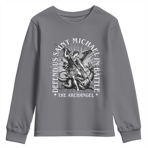Saint Michael Defend Us In Battle Youth Sweatshirt Catholic Protection Gift TS12 Charcoal Print Your Wear
