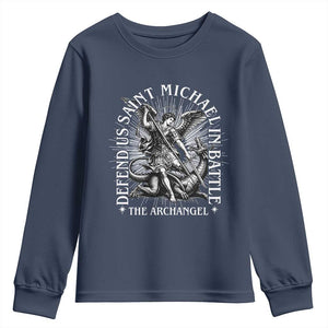 Saint Michael Defend Us In Battle Youth Sweatshirt Catholic Protection Gift TS12 Navy Print Your Wear