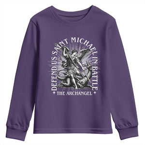 Saint Michael Defend Us In Battle Youth Sweatshirt Catholic Protection Gift TS12 Purple Print Your Wear