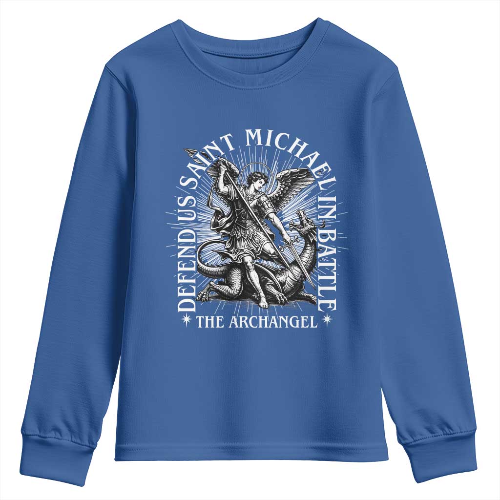 Saint Michael Defend Us In Battle Youth Sweatshirt Catholic Protection Gift TS12 Royal Blue Print Your Wear