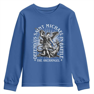 Saint Michael Defend Us In Battle Youth Sweatshirt Catholic Protection Gift TS12 Royal Blue Print Your Wear