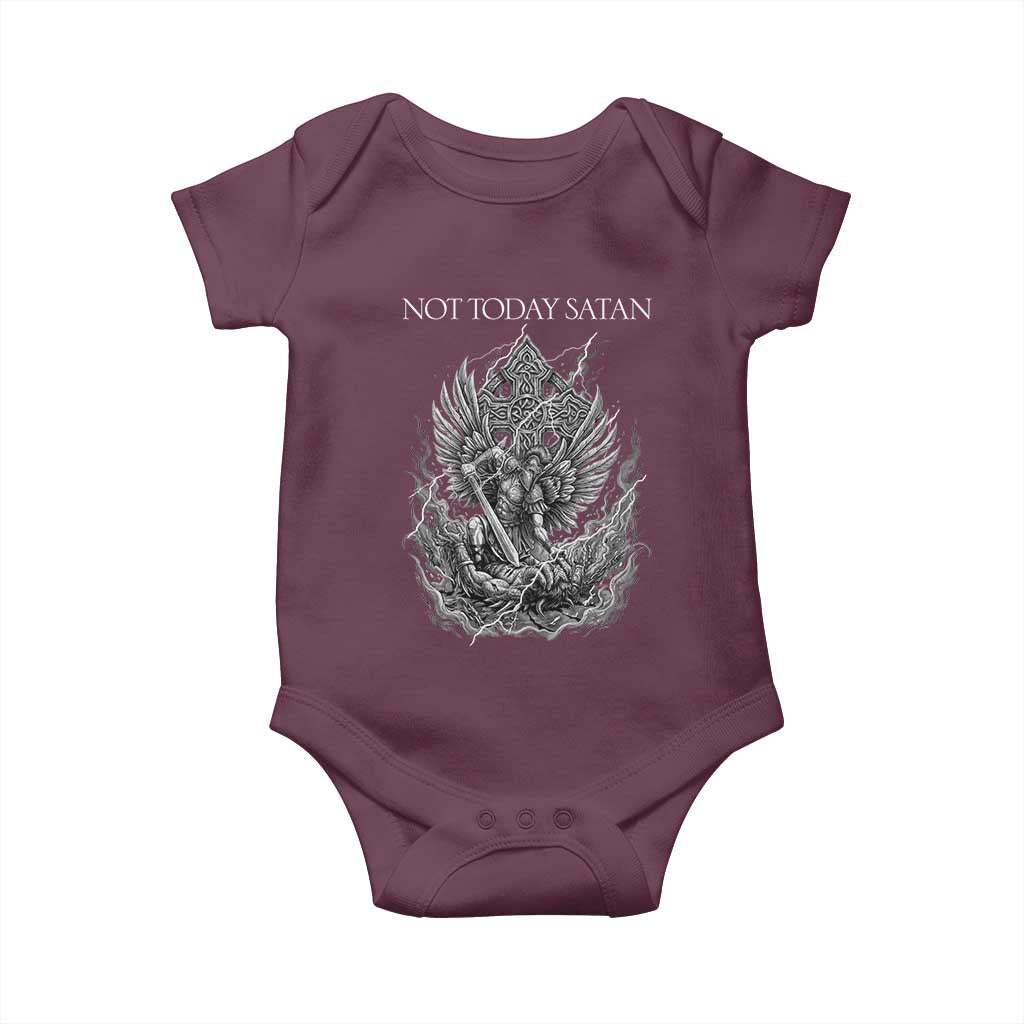 Not Today Satan Baby Onesie Saint Michael Fights Evil TS12 Maroon Print Your Wear