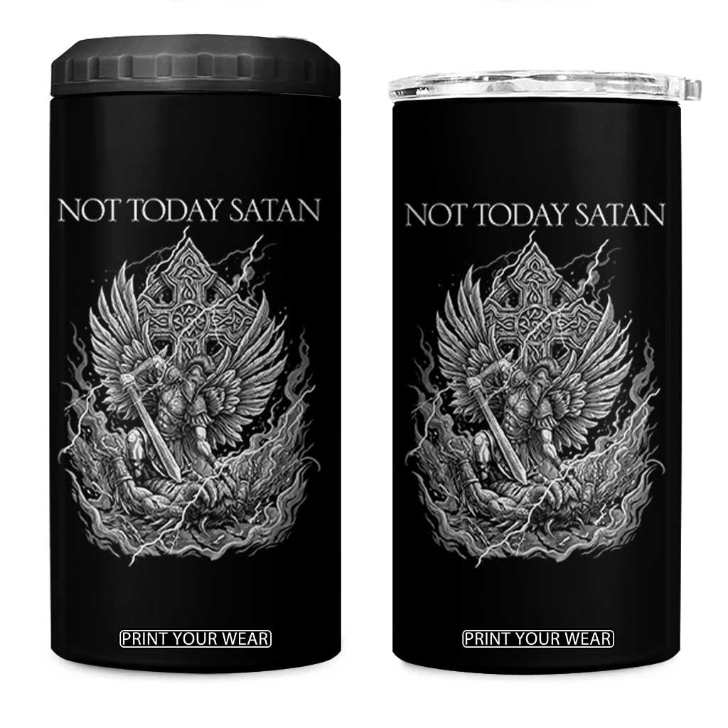 Not Today Satan 4 in 1 Can Cooler Tumbler Saint Michael Fights Evil TS12 One Size: 16 oz Black Print Your Wear