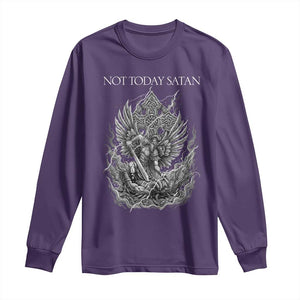 Not Today Satan Long Sleeve Shirt Saint Michael Fights Evil TS12 Purple Print Your Wear