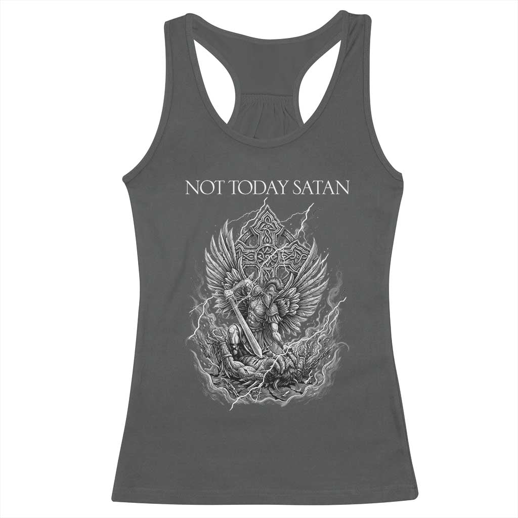 Not Today Satan Racerback Tank Top Saint Michael Fights Evil TS12 Dark Heather Print Your Wear