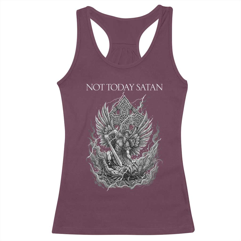 Not Today Satan Racerback Tank Top Saint Michael Fights Evil TS12 Maroon Print Your Wear