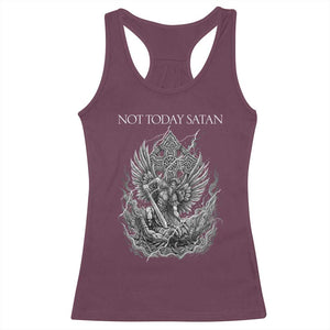 Not Today Satan Racerback Tank Top Saint Michael Fights Evil TS12 Maroon Print Your Wear