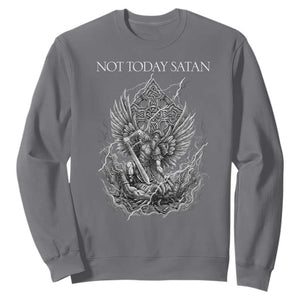 Not Today Satan Sweatshirt Saint Michael Fights Evil TS12 Charcoal Print Your Wear