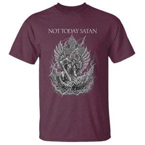 Not Today Satan T Shirt - Saint Michael Fights Evil Christian Faith Spiritual Warfare Tee TS12 Maroon Print Your Wear
