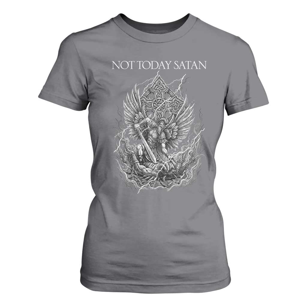 Not Today Satan T Shirt For Women Saint Michael Fights Evil TS12 Charcoal Print Your Wear