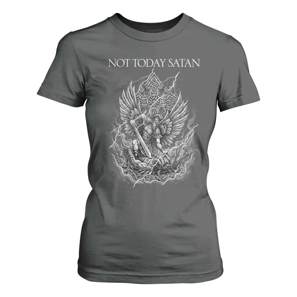 Not Today Satan T Shirt For Women Saint Michael Fights Evil TS12 Dark Heather Print Your Wear