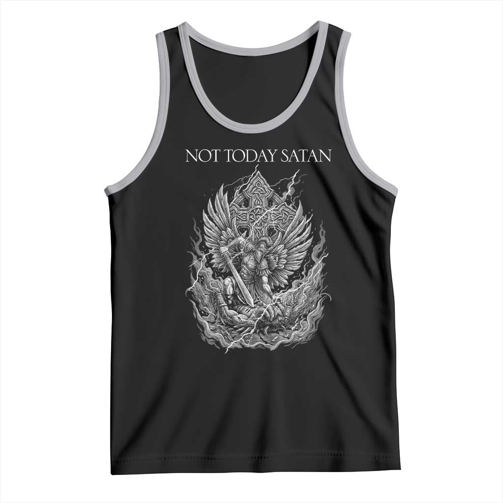 Not Today Satan Tank Top Saint Michael Fights Evil TS12 Black Athletic Heather Print Your Wear