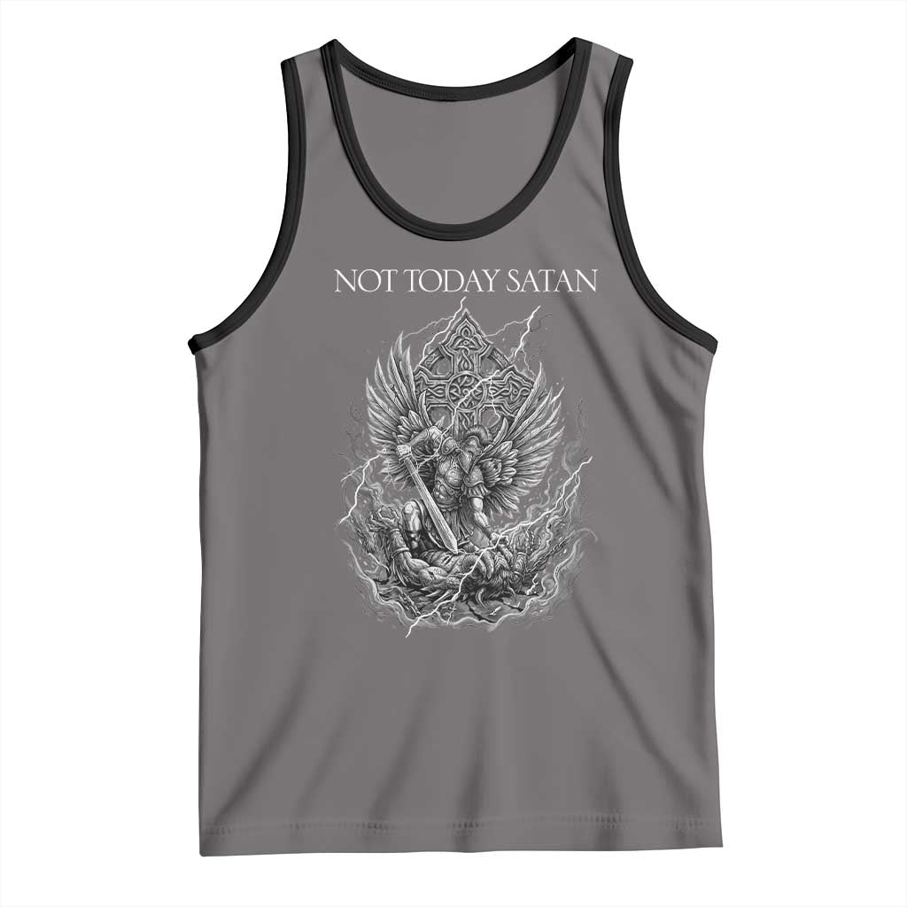 Not Today Satan Tank Top Saint Michael Fights Evil TS12 Deep Heather Black Print Your Wear
