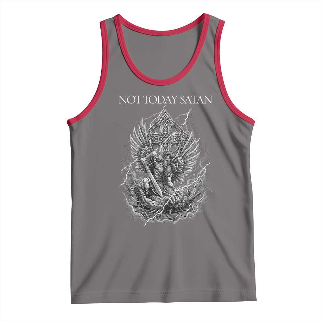 Not Today Satan Tank Top Saint Michael Fights Evil TS12 Deep Heather Red Print Your Wear