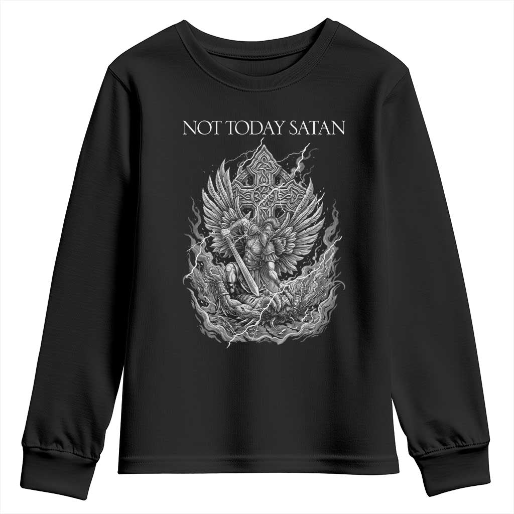 Not Today Satan Youth Sweatshirt Saint Michael Fights Evil TS12 Black Print Your Wear