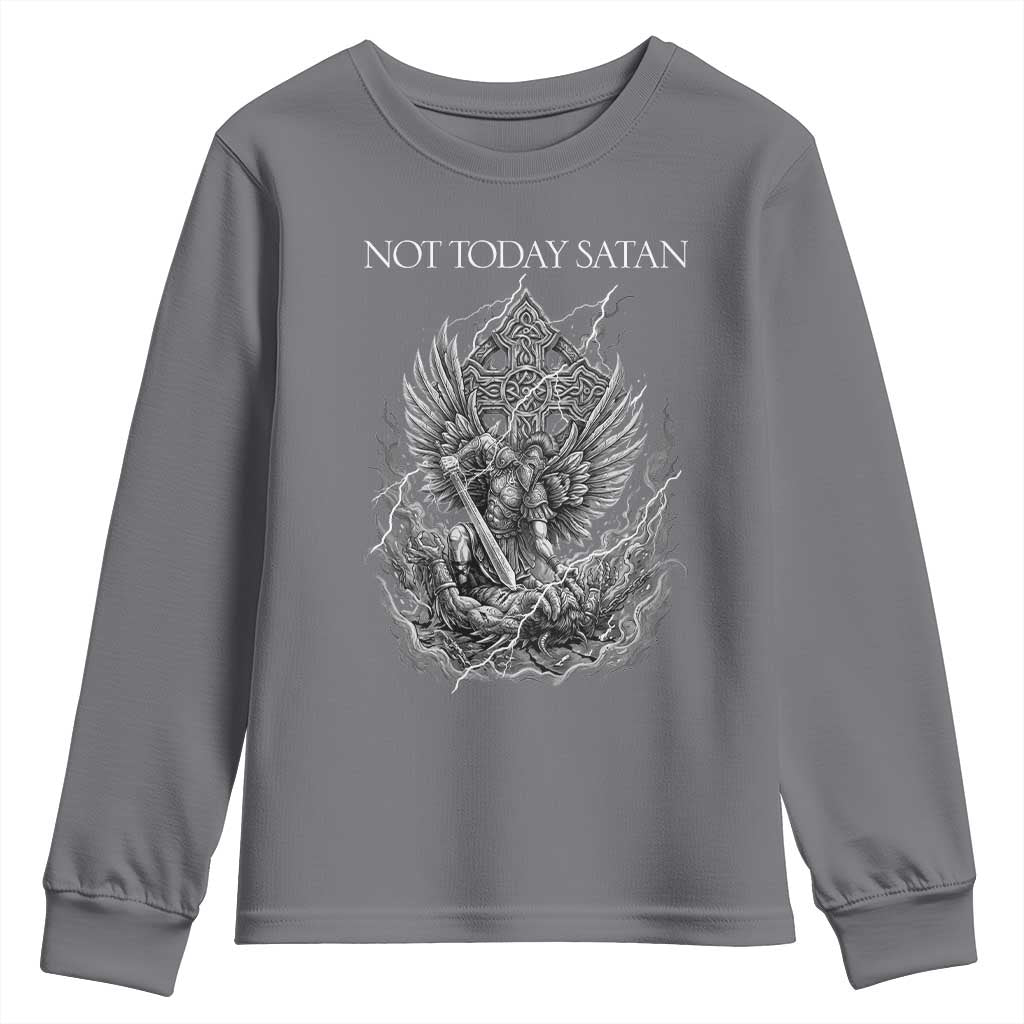 Not Today Satan Youth Sweatshirt Saint Michael Fights Evil TS12 Charcoal Print Your Wear