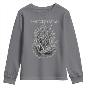 Not Today Satan Youth Sweatshirt Saint Michael Fights Evil TS12 Charcoal Print Your Wear