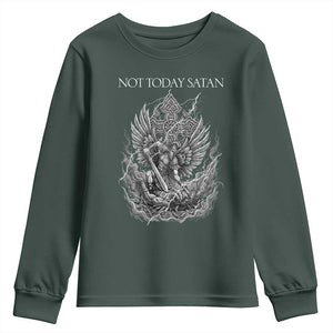 Not Today Satan Youth Sweatshirt Saint Michael Fights Evil TS12 Dark Forest Green Print Your Wear