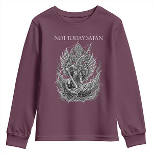 Not Today Satan Youth Sweatshirt Saint Michael Fights Evil TS12 Maroon Print Your Wear