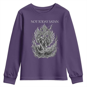 Not Today Satan Youth Sweatshirt Saint Michael Fights Evil TS12 Purple Print Your Wear