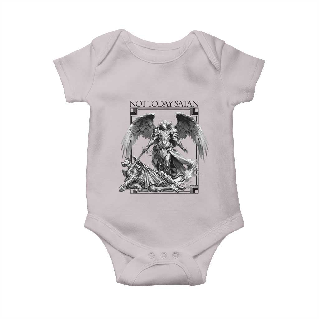 Funny Saint Michael Defeating Satan Baby Onesie Not Today Satan TS12 Ice Gray Print Your Wear