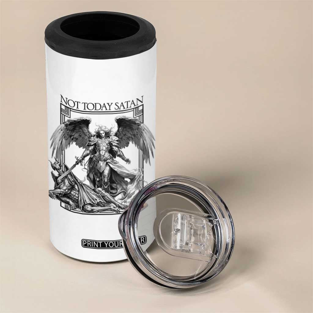 Funny Saint Michael Defeating Satan 4 in 1 Can Cooler Tumbler Not Today Satan TS12 Print Your Wear