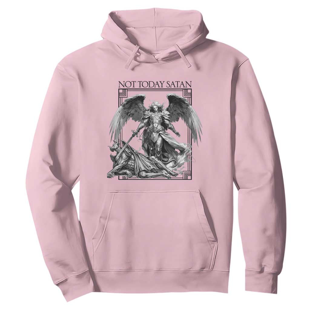 Funny Saint Michael Defeating Satan Hoodie Not Today Satan TS12 Light Pink Print Your Wear