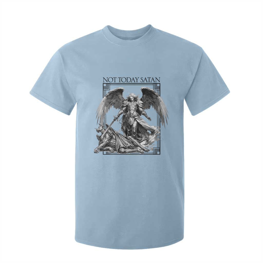 Funny Saint Michael Defeating Satan T Shirt For Kid Not Today Satan TS12 Light Blue Print Your Wear