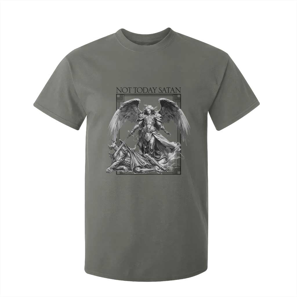 Funny Saint Michael Defeating Satan T Shirt For Kid Not Today Satan TS12 Military Green Print Your Wear
