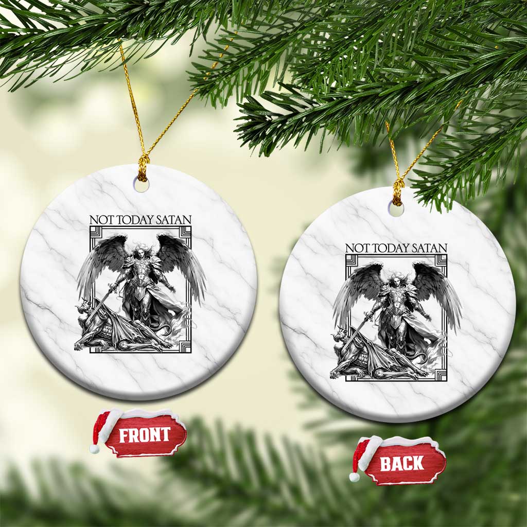 Funny Saint Michael Defeating Satan Ceramic Ornament Not Today Satan TS12 1pc White Marble Print Your Wear
