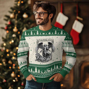 Funny Saint Michael Defeating Satan Ugly Christmas Sweater Not Today Satan TS12 Beige Green Print Your Wear