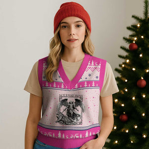 Funny Saint Michael Defeating Satan V-Neck Knit Sweater Vest Not Today Satan TS12 Hot Pink Print Your Wear