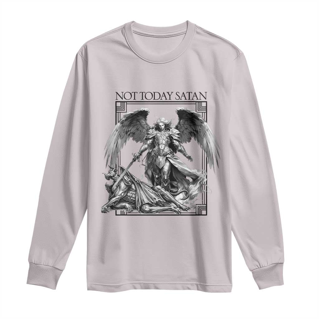 Funny Saint Michael Defeating Satan Long Sleeve Shirt Not Today Satan TS12 Ice Gray Print Your Wear