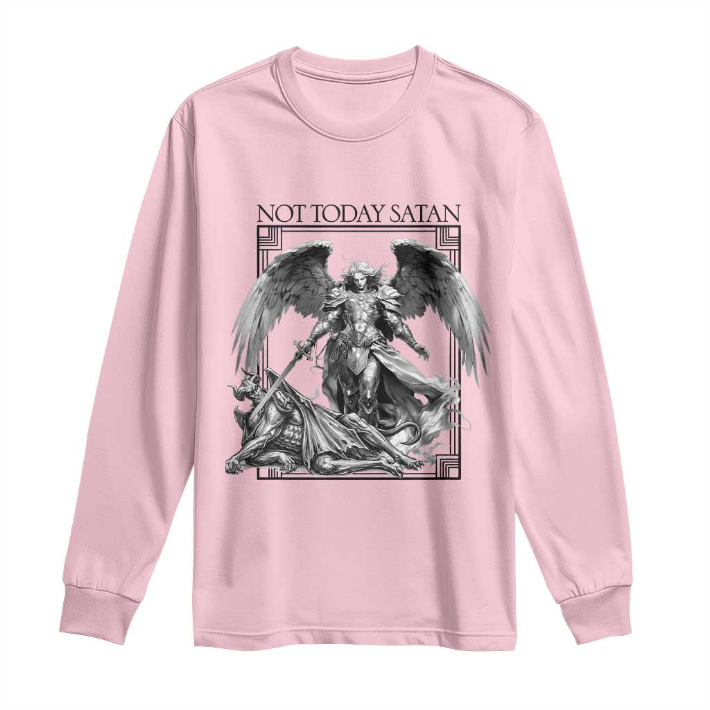Funny Saint Michael Defeating Satan Long Sleeve Shirt Not Today Satan TS12 Light Pink Print Your Wear