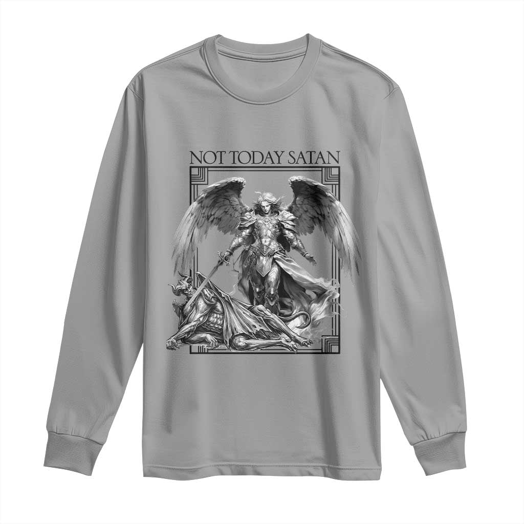 Funny Saint Michael Defeating Satan Long Sleeve Shirt Not Today Satan TS12 Sport Gray Print Your Wear