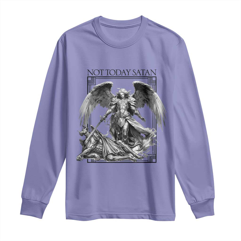 Funny Saint Michael Defeating Satan Long Sleeve Shirt Not Today Satan TS12 Violet Print Your Wear
