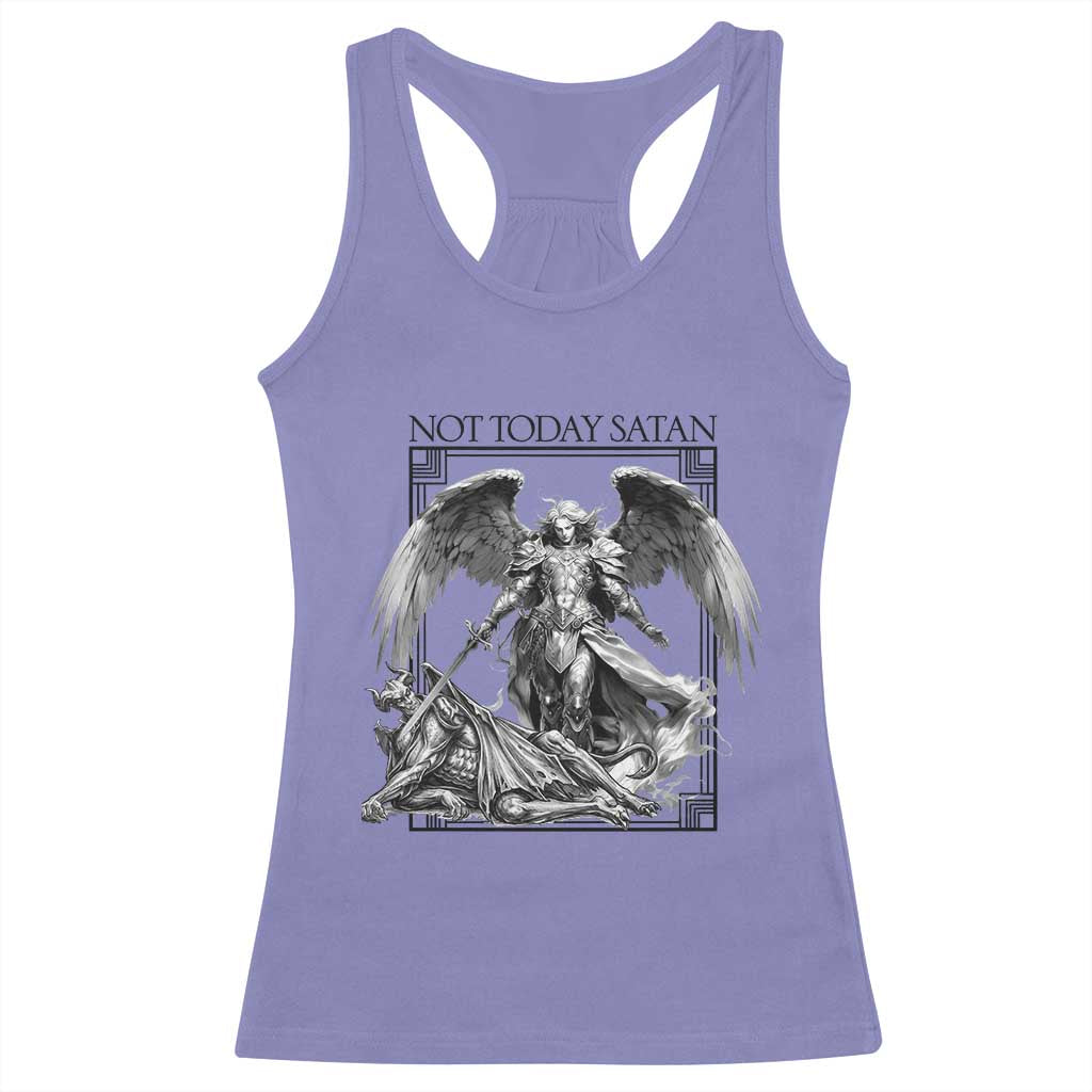 Funny Saint Michael Defeating Satan Racerback Tank Top Not Today Satan TS12 Violet Print Your Wear