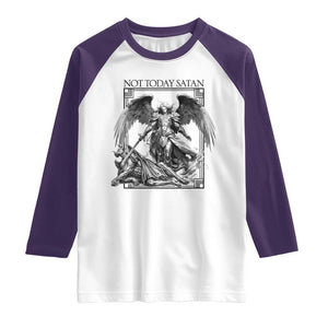 Funny Saint Michael Defeating Satan Raglan Shirt Not Today Satan TS12 White Purple Print Your Wear