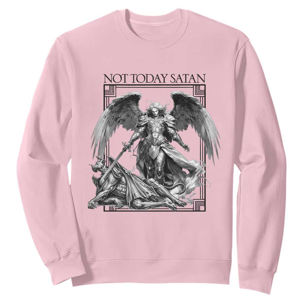 Funny Saint Michael Defeating Satan Sweatshirt Not Today Satan TS12 Light Pink Print Your Wear