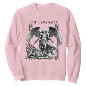 Funny Saint Michael Defeating Satan Sweatshirt Not Today Satan TS12 Light Pink Print Your Wear
