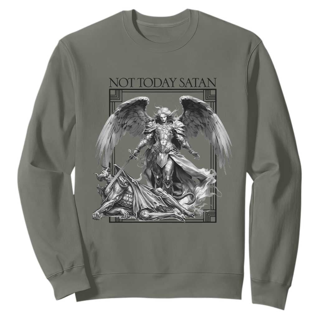 Funny Saint Michael Defeating Satan Sweatshirt Not Today Satan TS12 Military Green Print Your Wear