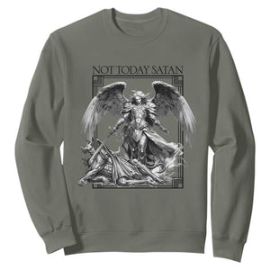 Funny Saint Michael Defeating Satan Sweatshirt Not Today Satan TS12 Military Green Print Your Wear
