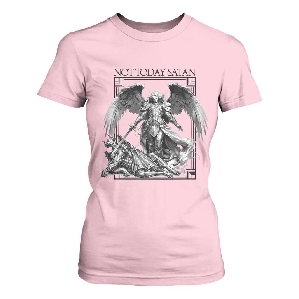 Funny Saint Michael Defeating Satan T Shirt For Women Not Today Satan TS12 Light Pink Print Your Wear