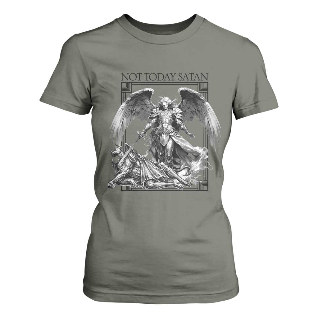 Funny Saint Michael Defeating Satan T Shirt For Women Not Today Satan TS12 Military Green Print Your Wear